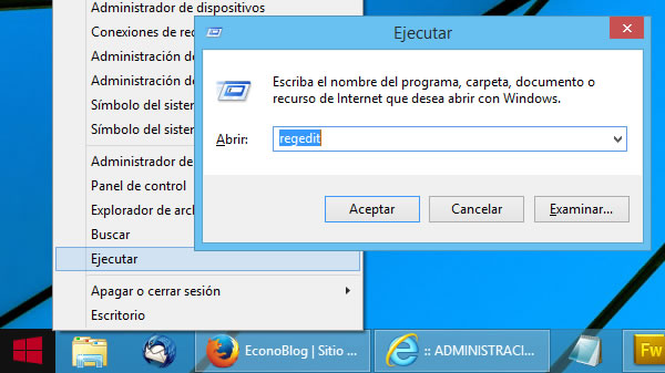 Ejecutar Regedit en Windows 8