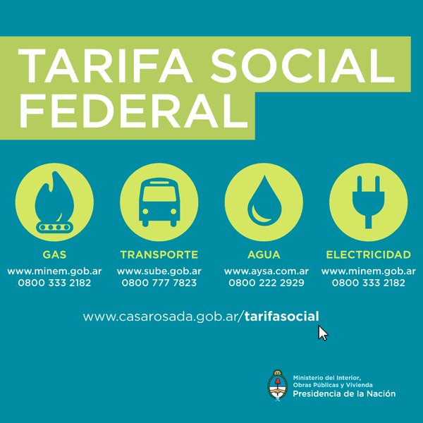 Números de teléfonos para la Tarifa Social Federal en gas, transporte público, agua y luz.