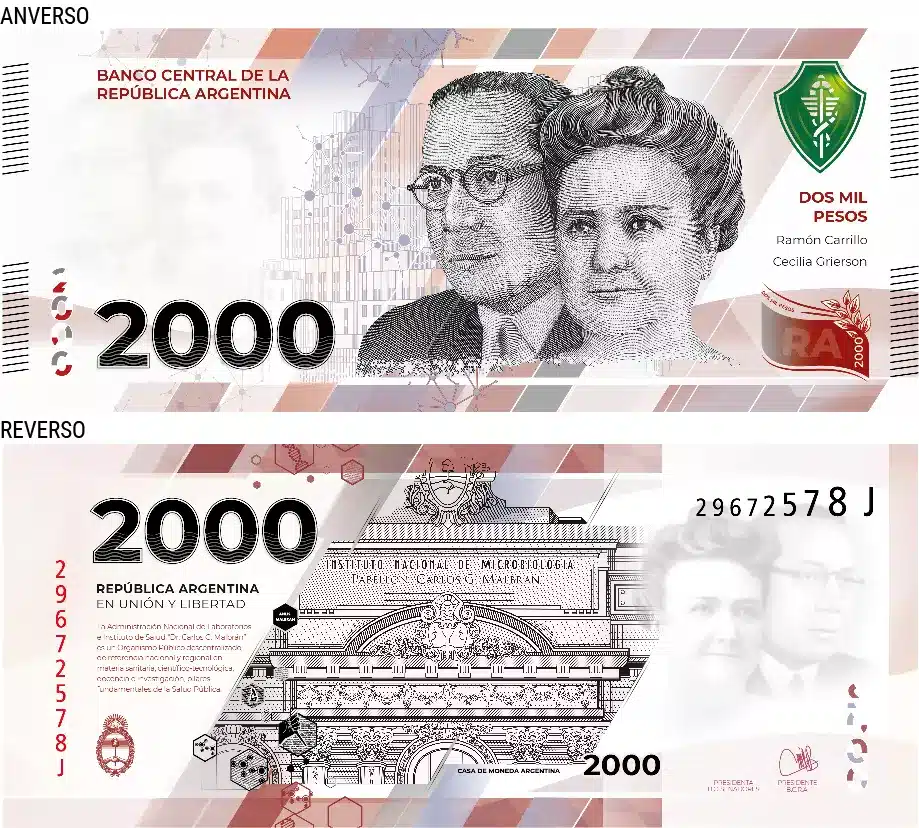 Boceto del billete de 2000 pesos