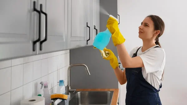 Empleada doméstica limpiando una alacena