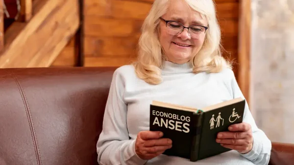Anciana leyendo un libro de Anses para jubilados y PNC