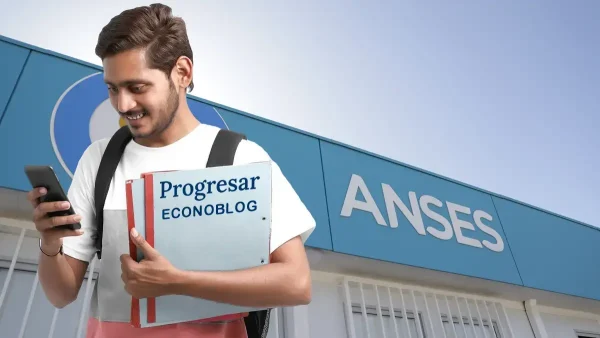 Estudiante de Progresar con celular en Anses